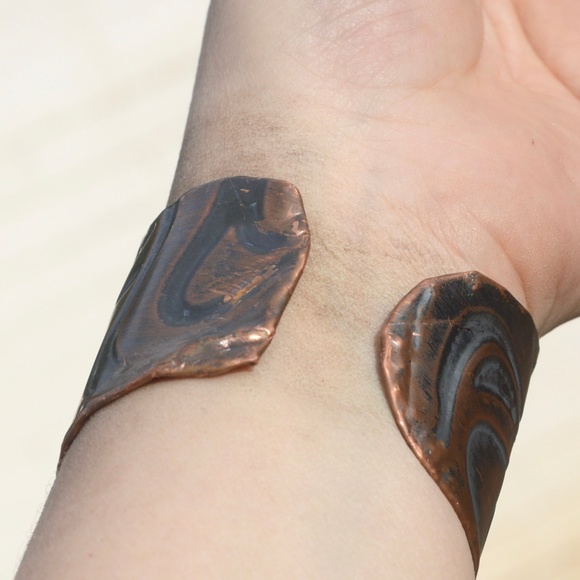 Psychedelic Hippie Copper Cuff Bracelet Boho Rustic Trippy Solid Handmade Gift - Picture 6 of 8